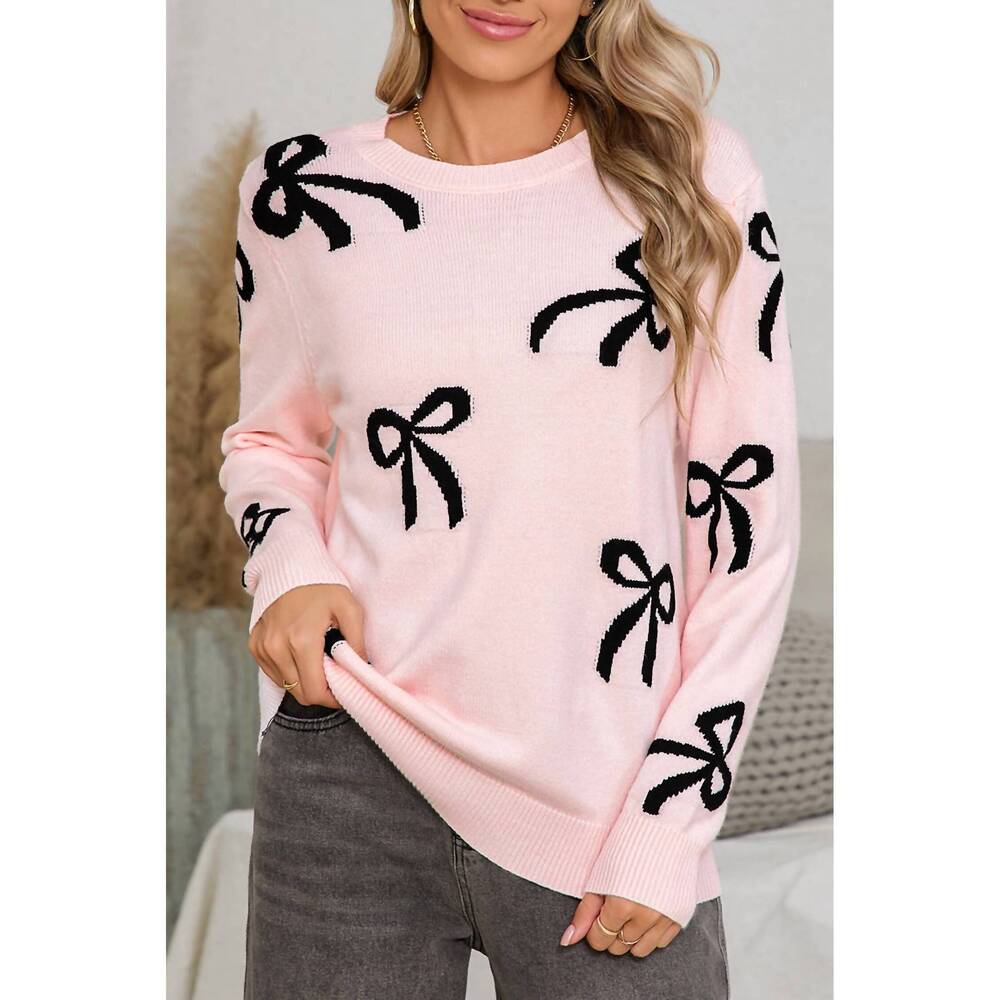 NEW SHEWIN bow print sweater in light pink